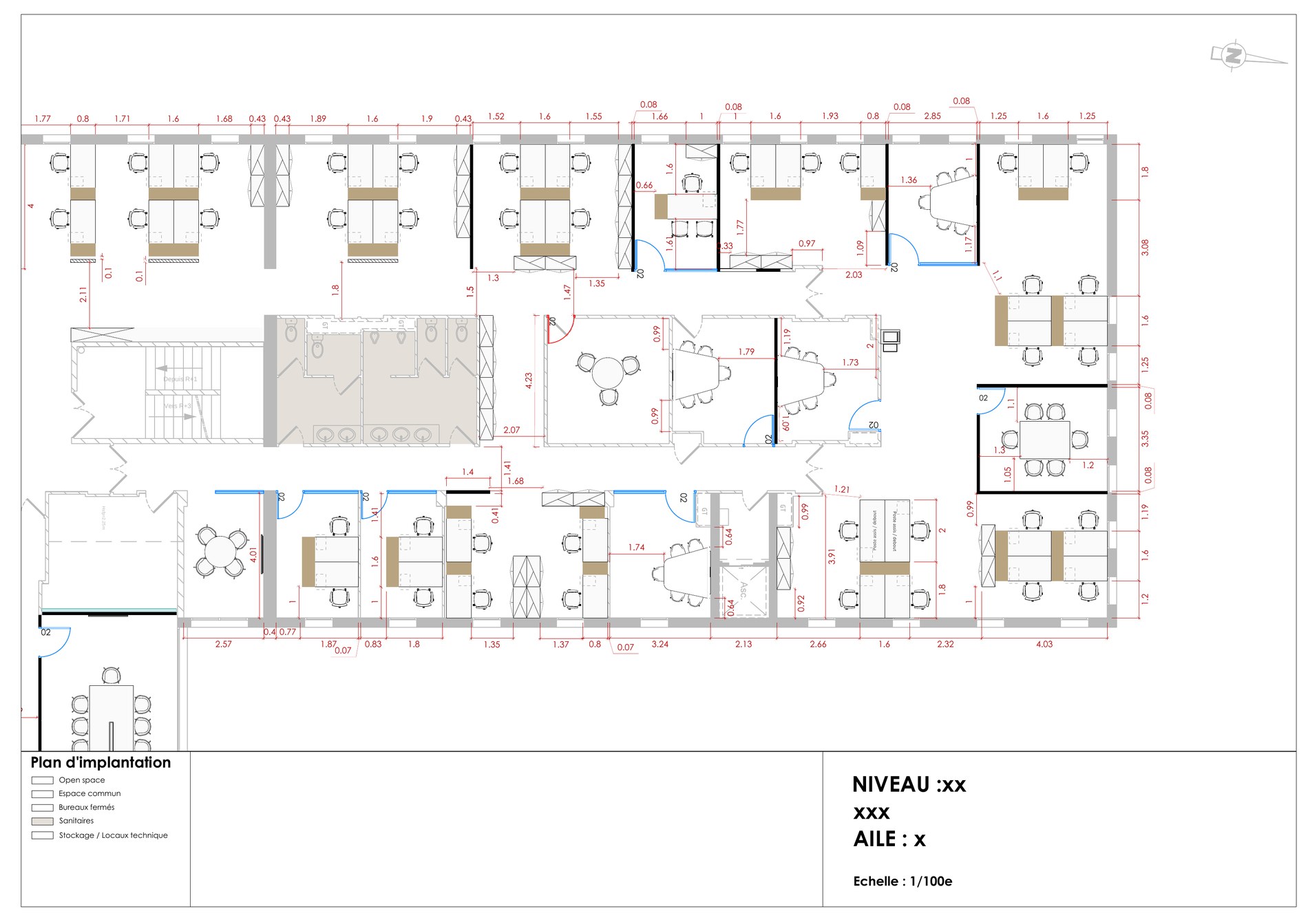 Plan d'aménagement intérieur d'un bâtiment réalisé sous DWG