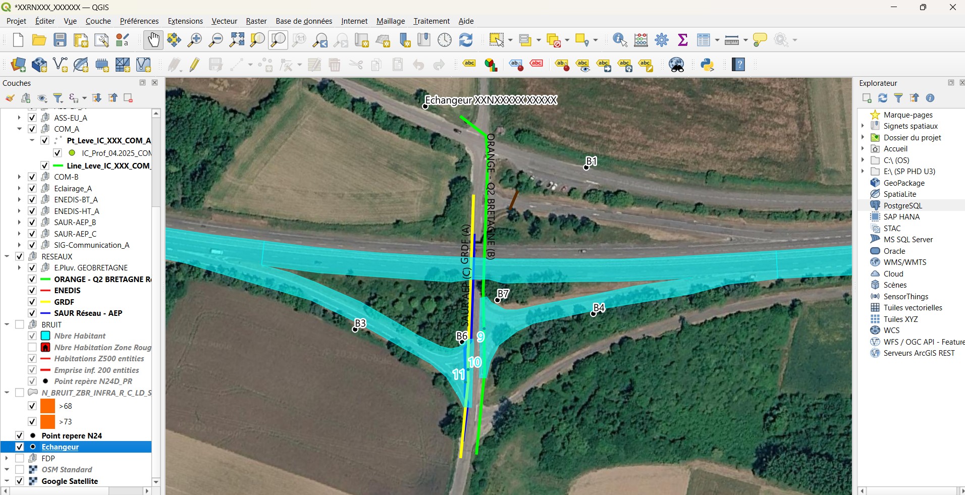 Cartographie des réseaux sous QGIS au niveau d'un carrefour giratoire
